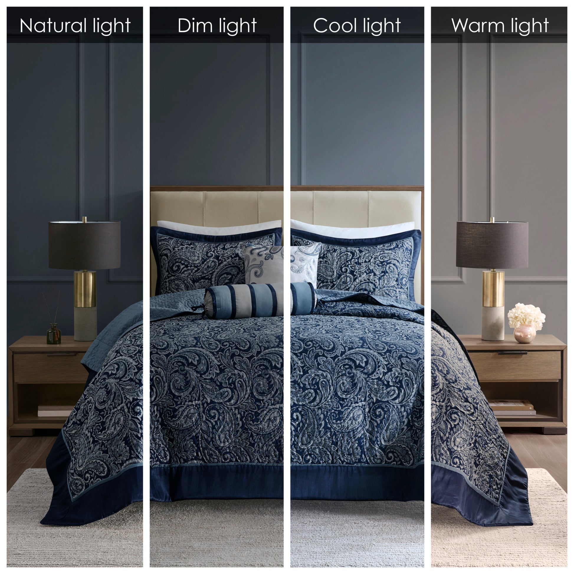 5 Piece Jacquard Bedspread Set With Throw Pillows Navy Queen Queen Navy Cotton