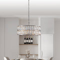 Modern Crystal Drum Chandelier, 6 Light Pendant Lighting Fixture With Silver Metal Frame For Living Room, Dining Room, And Bedroom Bulbs Not Included Silver Clear Crystal Iron