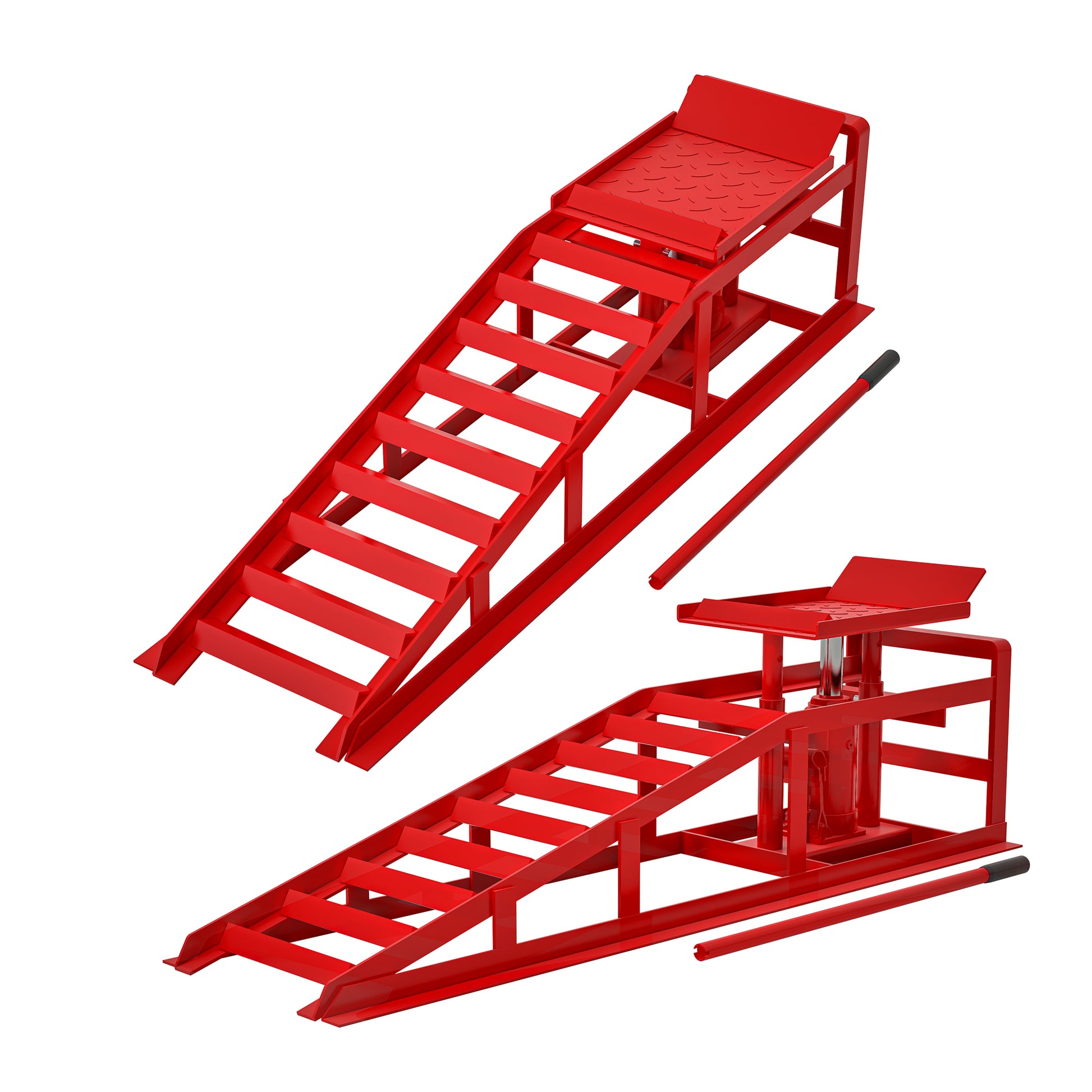 2 Pack Hydraulic Car Ramps 5T 11000Lbs Low Profile Car Lift Service Ramps Truck Trailer Garage,Height Hydraulic Vehicle Ramps Red Red Metal