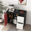 Sideboard Buffet Cabinet, Black Storage Cabinet With Red Doors2 Drawers With Unique Panel Styling And 2 Open Storage Compartment, Modern Coffee Bar Cabinet Accent Cabinet For Kitchen, Dining Room Black Red Mdf