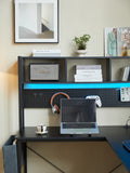 94.5 Inch Home Office Desk L Shape Gaming Desk With Led Storage Shelves Metal Pannel And Stool Black Black Marble Metal