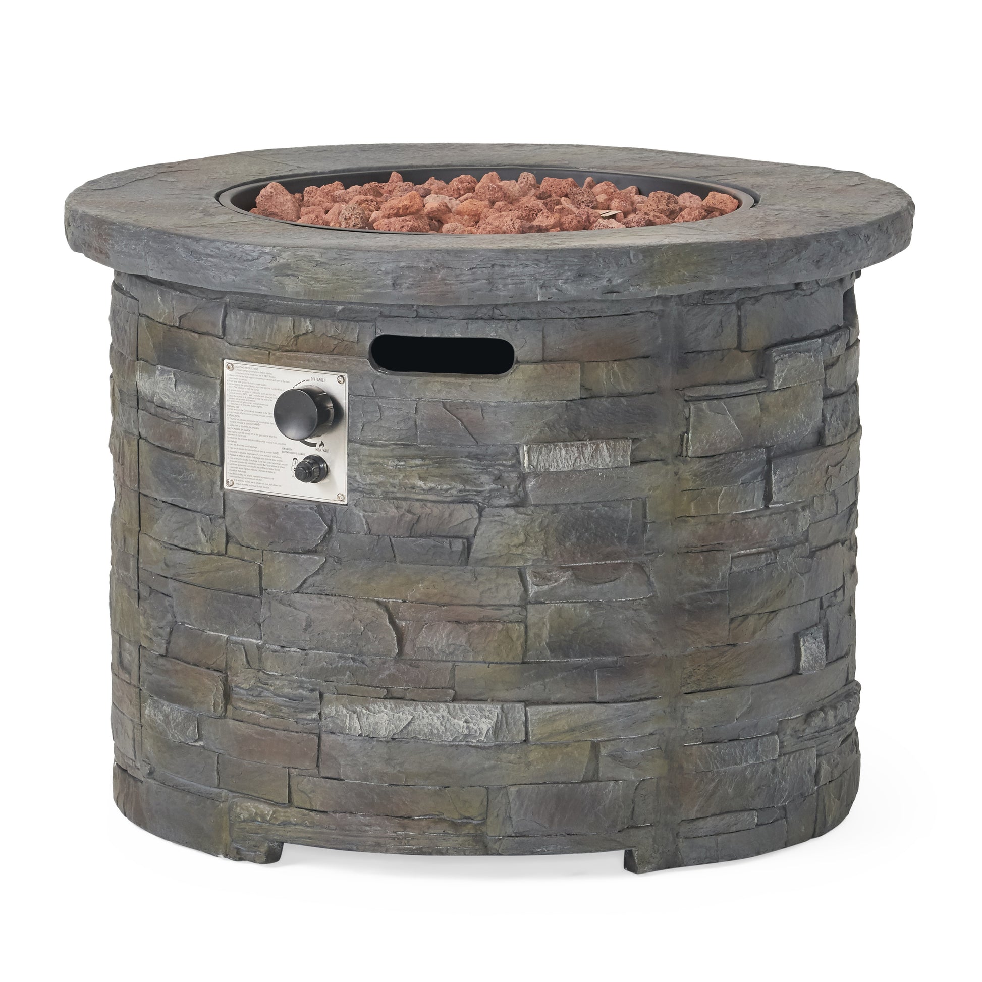 35" 40000 Btu Firepit Round Stone Gray Magnesium Oxide