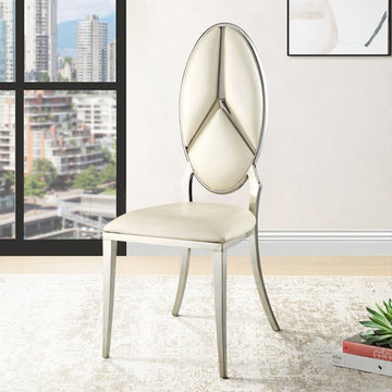 Beige And Antique White Oval Back Side Chairs Set Of 2 Beige Dining Room Set Of 2 Fabric Metal