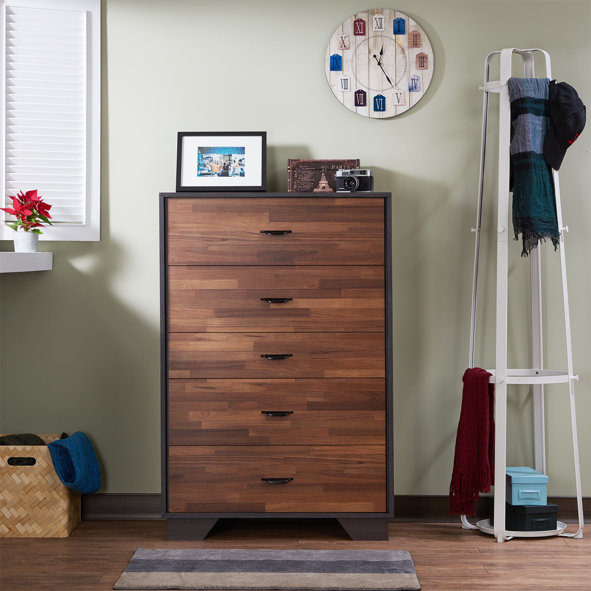 Walnut And Espresso 5 Drawer Chest Walnut Bedroom Contemporary Particle Board Mdf