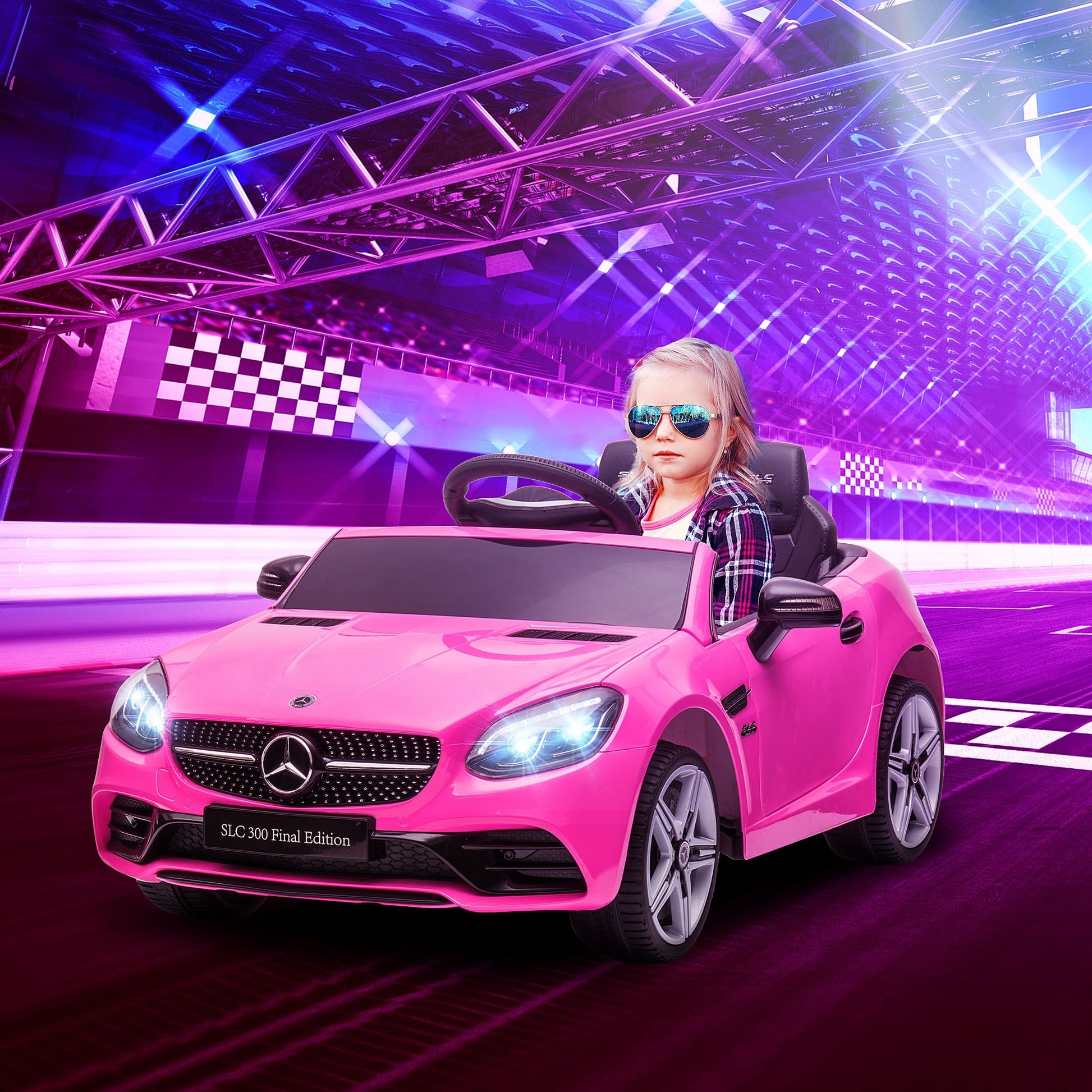 Aosom Mercedes Slc 300 Licensed Kids Electric Car With Remote Control, 12V Battery Powered Kids Ride On Car With Music, Lights, Suspension For 3 6 Years Old, Pink Pink Plastic