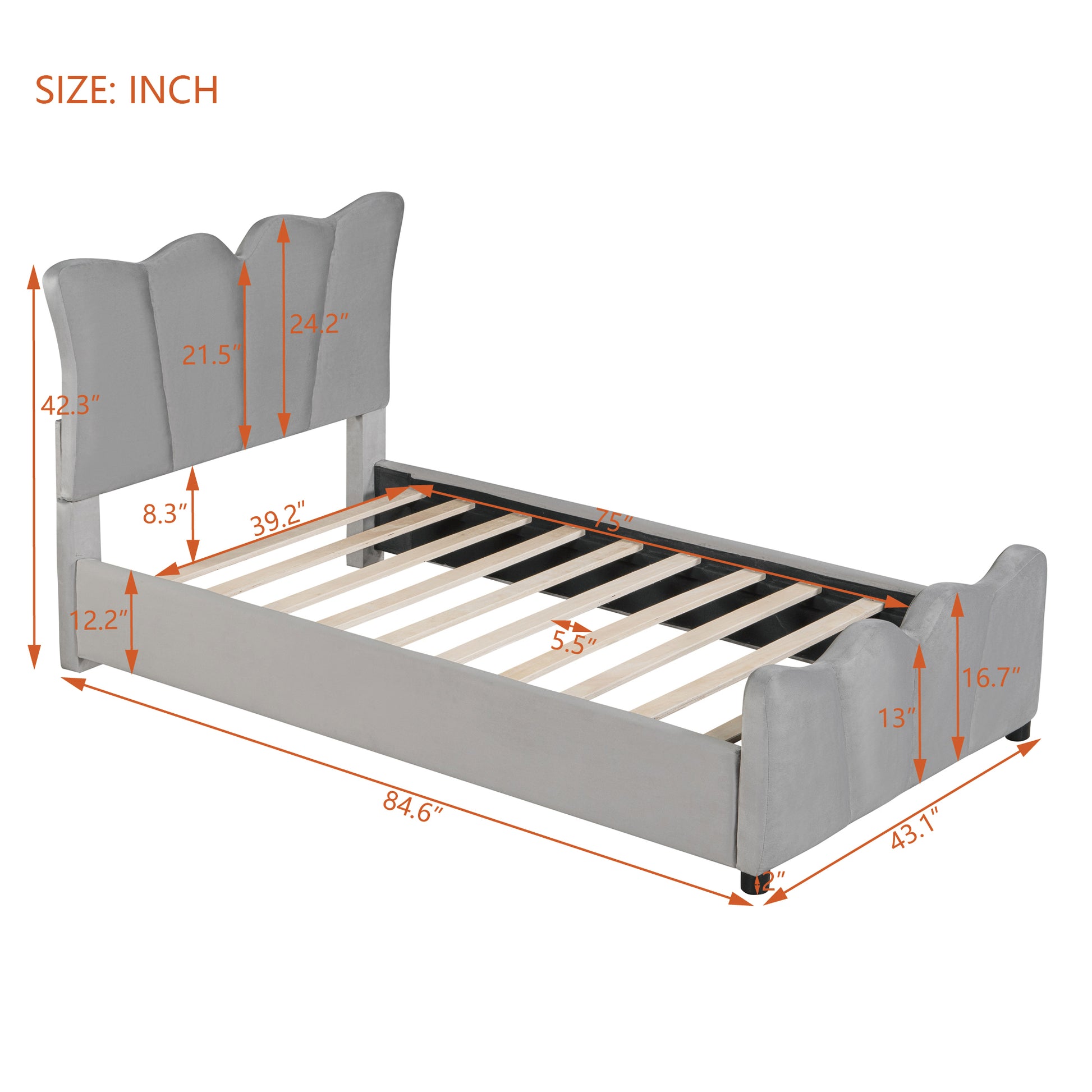 Twin Size Upholstered Platform Bed Velvet Upholstered Bed, Gray Twin Gray Velvet