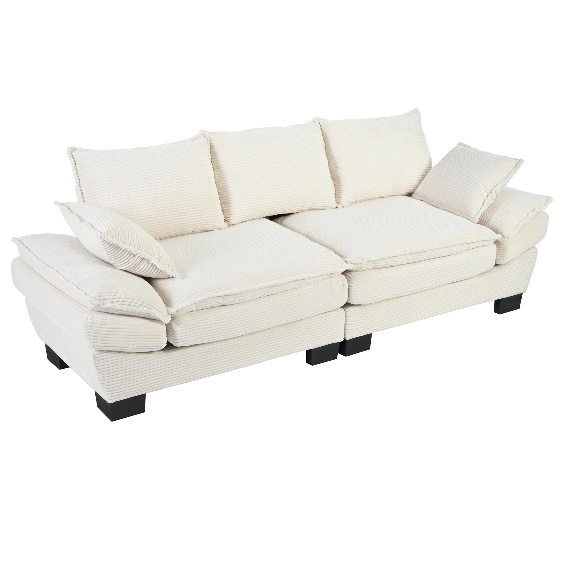 85.4" Modern Curved Sofa, Back Upholstered Couch With 2 Decorative Throw Pillows, Corduroy Fabric Couch For Living Room, Bedroomapartment Beige Corduroy 2 Seat