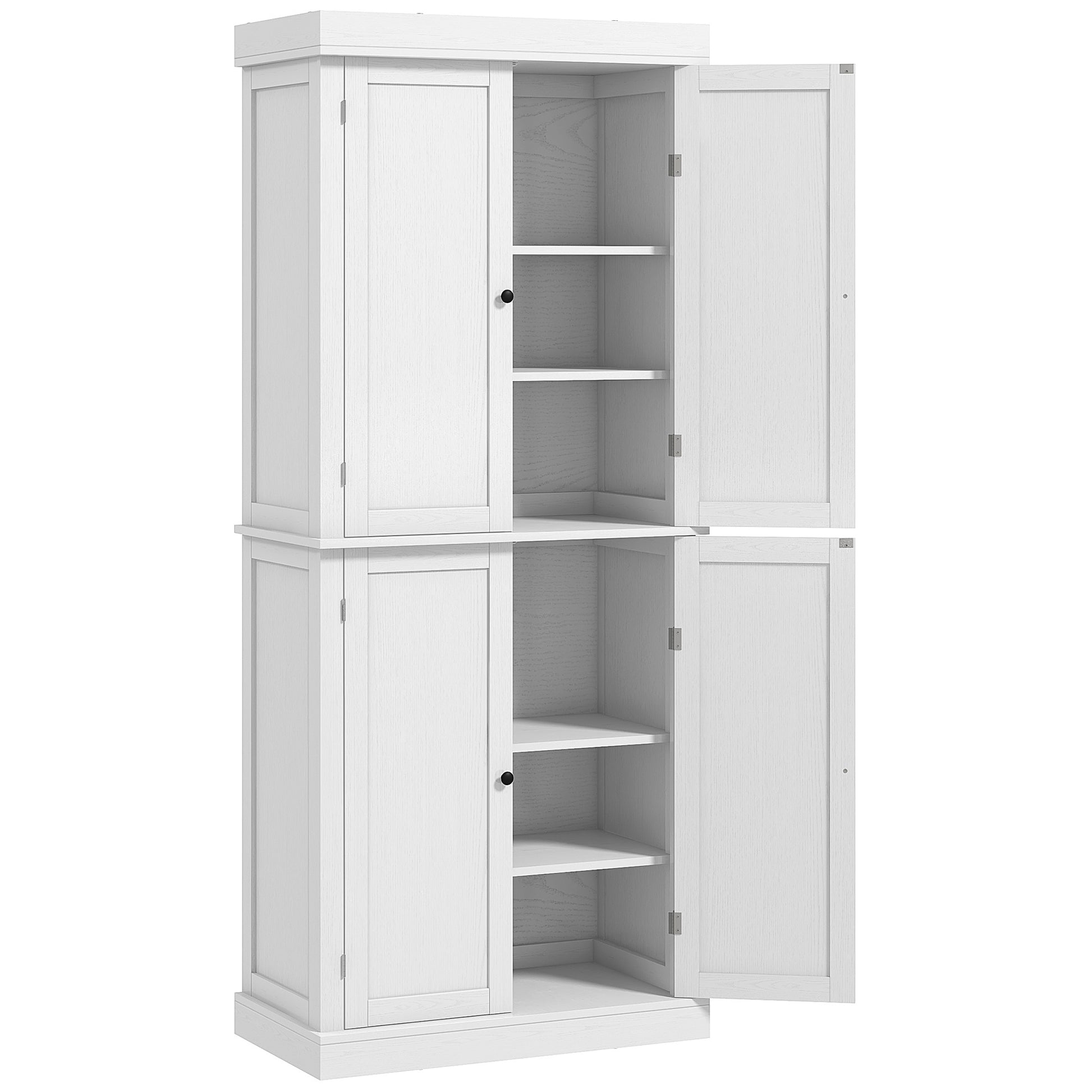 Homcom 72.5" Freestanding Kitchen Pantry Cabinet, Tall Storage Cabinet With 4 Doors And 2 Adjustable Shelves For Dining Room, White Wood Grain White Particle Board