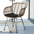 St.Lucia 3Pc Casual Outdoor Set Natural With Black Blue Cushion Black Brown Pe Rattan Iron