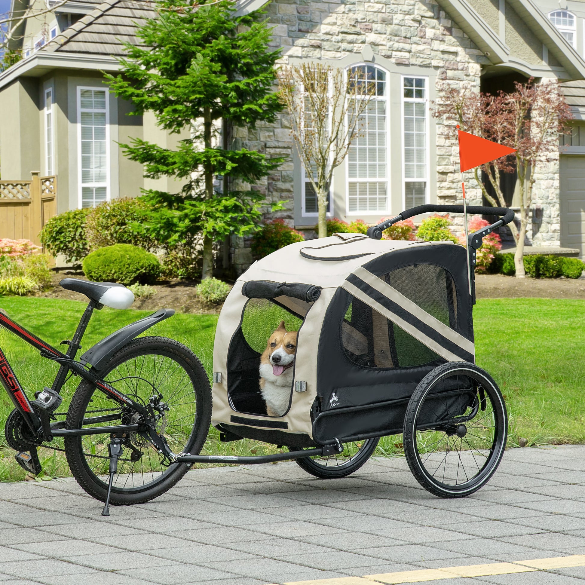 Aosom 2 In 1 Pet Bike Trailer For Small Dogs, Road Visibility Bicycle Stroller, Weather Strong Bike Wagon Trailer Sidecar Attachment, White White Steel