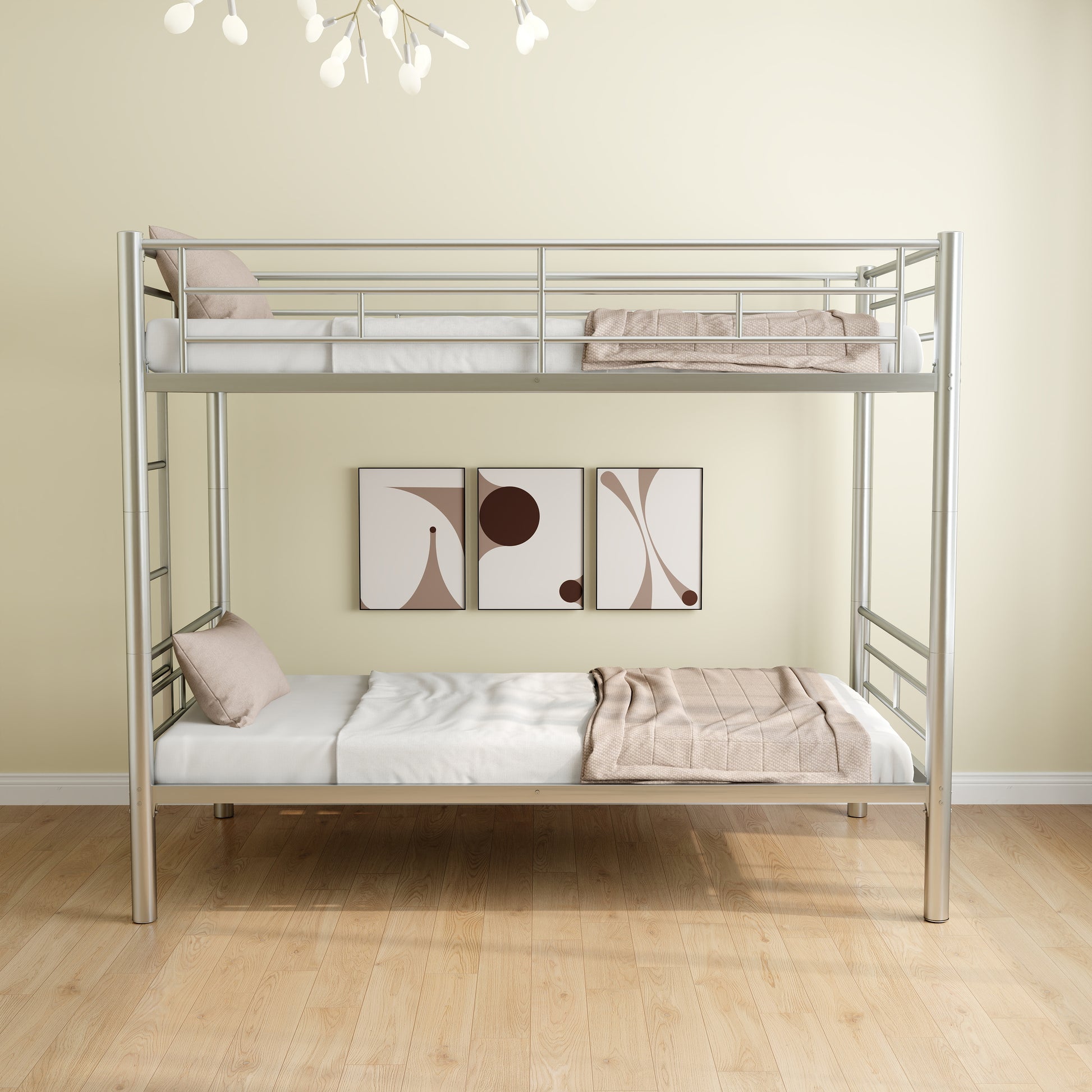 Bunk Bed Twin Over Twin Size With Ladder And High Guardrail, Able To Split, Metal Bunk Bed, Storage Space, Noise Free,Grey Silver Box Spring Not Required Twin Grey Silver Metal Metal