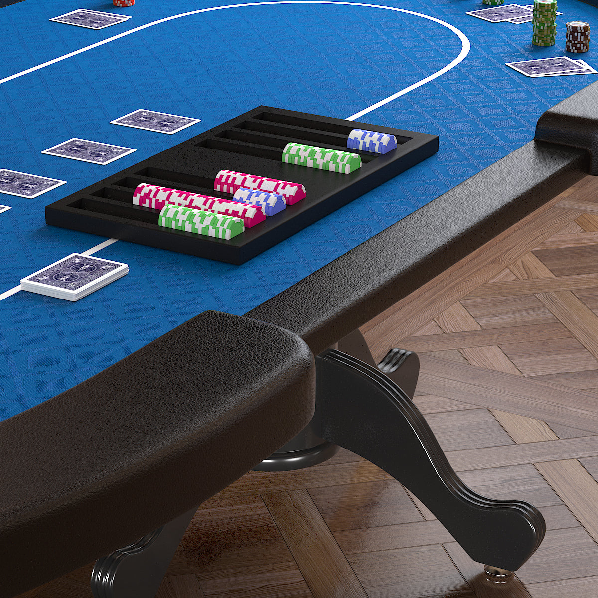 96" Oval Aura Poker Table For 10 Players Texas Holdem Poker Card With Bet Line Felt Surface Jumbo Cup Holders Blue Blue Primary Living Space Modern Wood