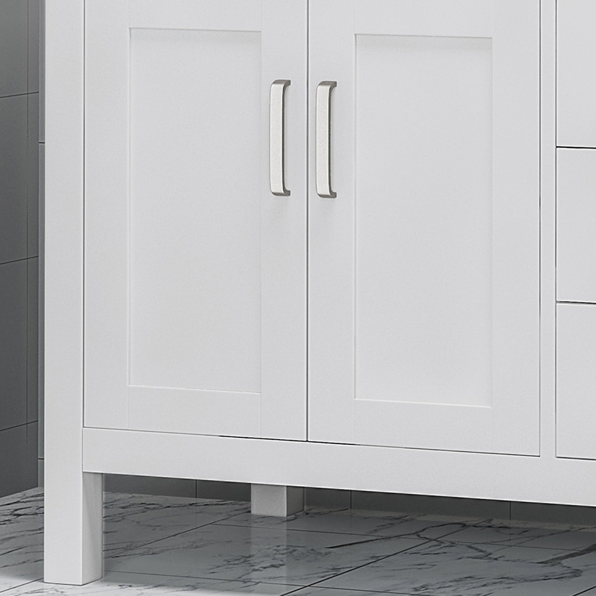 61'' Bathroom Vanity With Marble Top & Double Ceramic Sinks, 4 Drawers, 4 Doors, White White Plywood