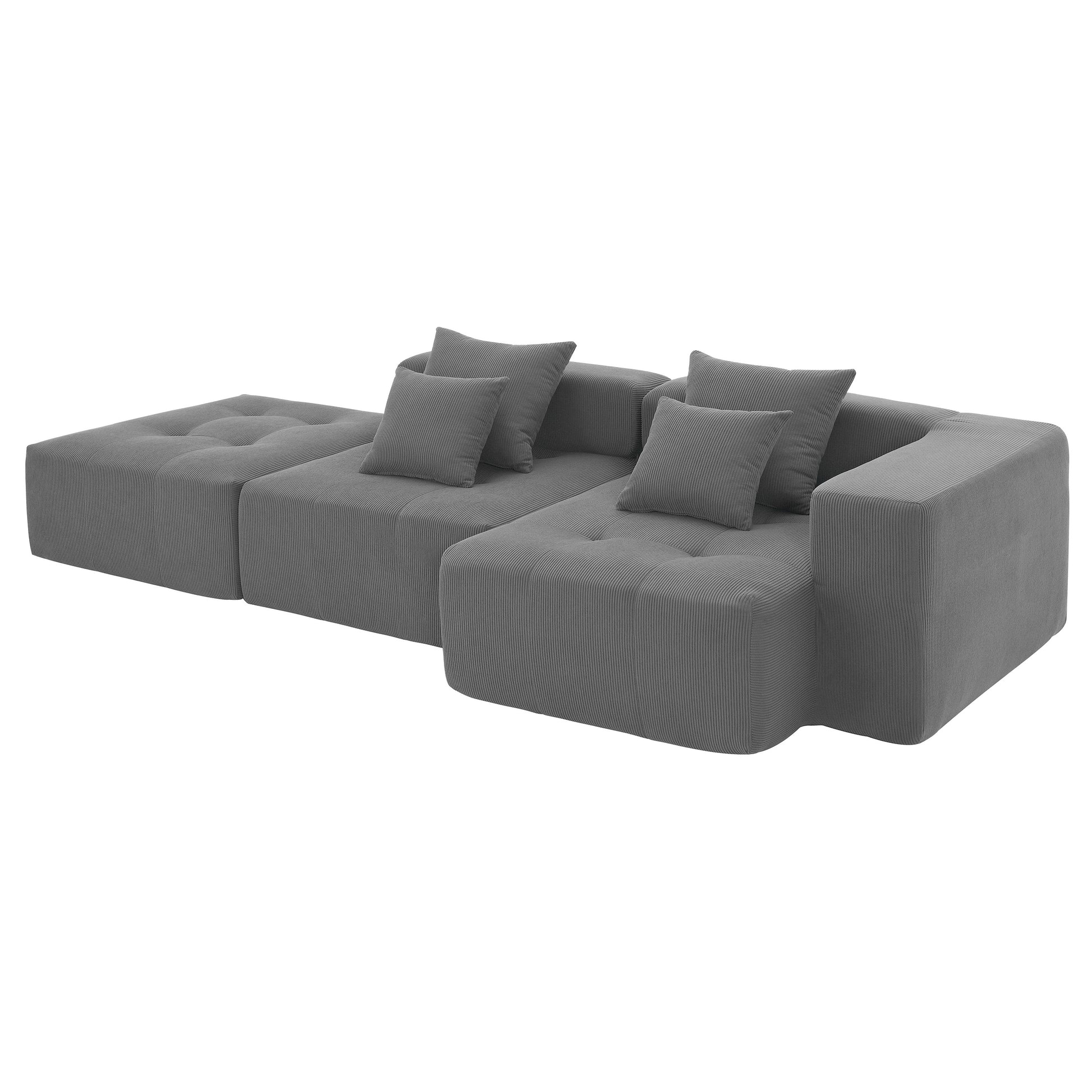 105.5'' L Shaped Modular Sectional Sofa,Minimalist Corduroy Floor Couch Set,Convertible Foam Filled Cloud Couch For Living Room,3 Pc Free Combination,No Assembly Required,3 Colors Gray Corduroy 4 Seat