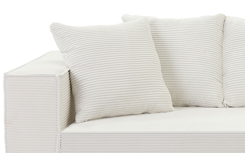 88.97Inch Corduroy Sofa With 5 Matching Toss Pillows, Sleek Design, Spacious And Comfortable 3 Seater Couch For Modern Living Room.White White Corduroy 3 Seat