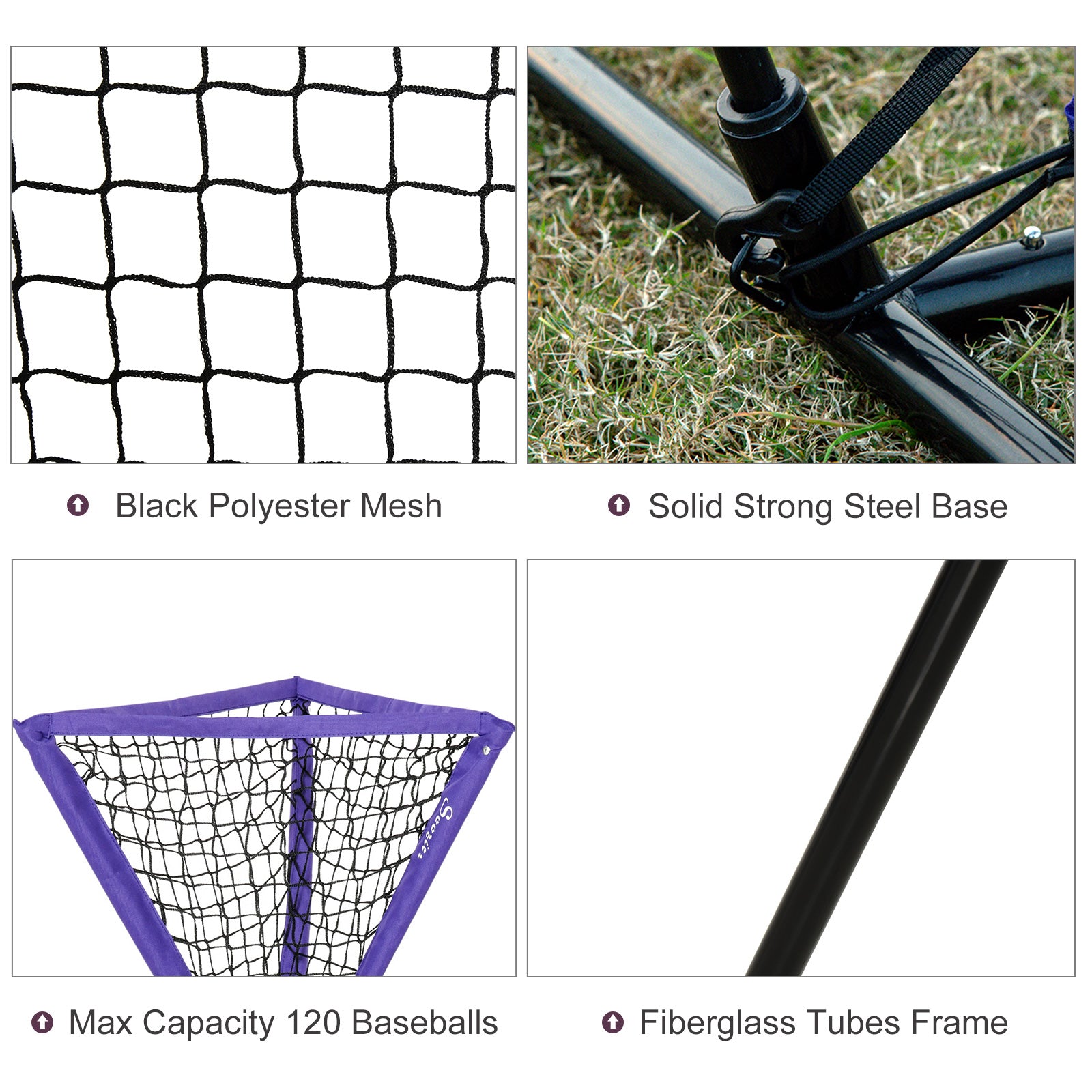 Soozier Baseball Practice Net Set With 7.5X7Ft Catcher Net, Ball Caddy And Batting Tee, Portable Baseball Practice Equipment With Carry Bag For Hitting, Pitching, Batting, Catching, Purple Purple Steel