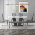 Dining Table Set For 6, 6 Piece Dining Table Set, Faux Marble Table Top And Modern Design Mdf Base With 4 Pu Leather Ergonomic Dining Chairs&1 Bench Metal Grey White Modern Mdf Metal