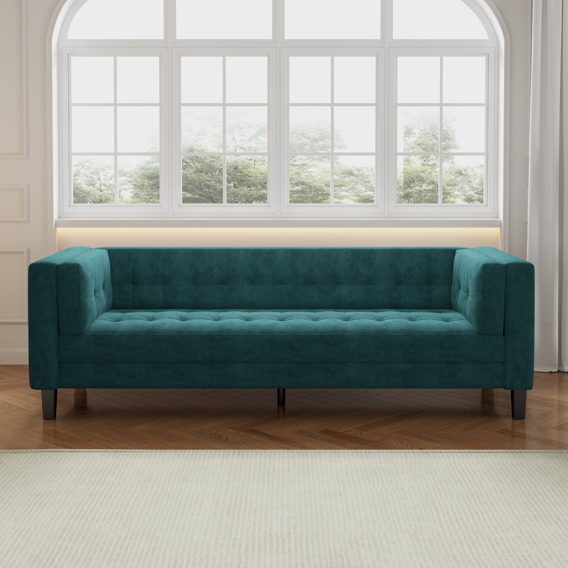 3 Seater Sofa, Upholstered Tufted Coach, Velvet Sofa, Green Frosty Green Velvet 3 Seat