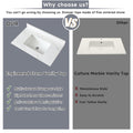 37 Inch Marble Vanity Top, White Vanity Top With Pre Drilled Faucet Holes, Bathroom Vanity Top With Undermount Rectangular Middle Sink And 4