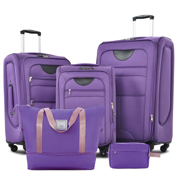 Softside Luggage Expandable 3 Piece Set Suitcase With Duffel Bag Upright Spinner Softshell Lightweight Luggage Travel Set Purple Polyester