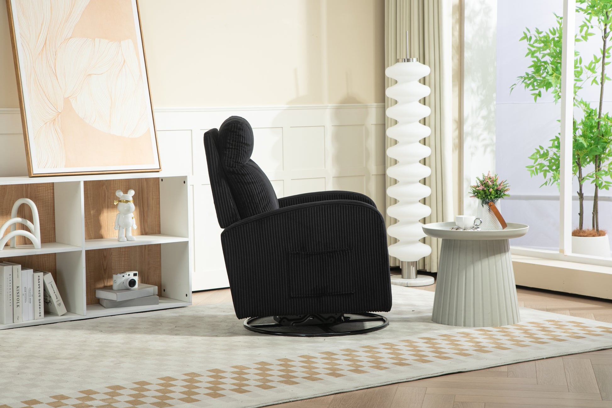 Jiada Upholstered Swivel Glider.Flannel Fabric.Rocking Chair For Nursery In Black.Modern Style One Left Bag Black Foam Corduroy