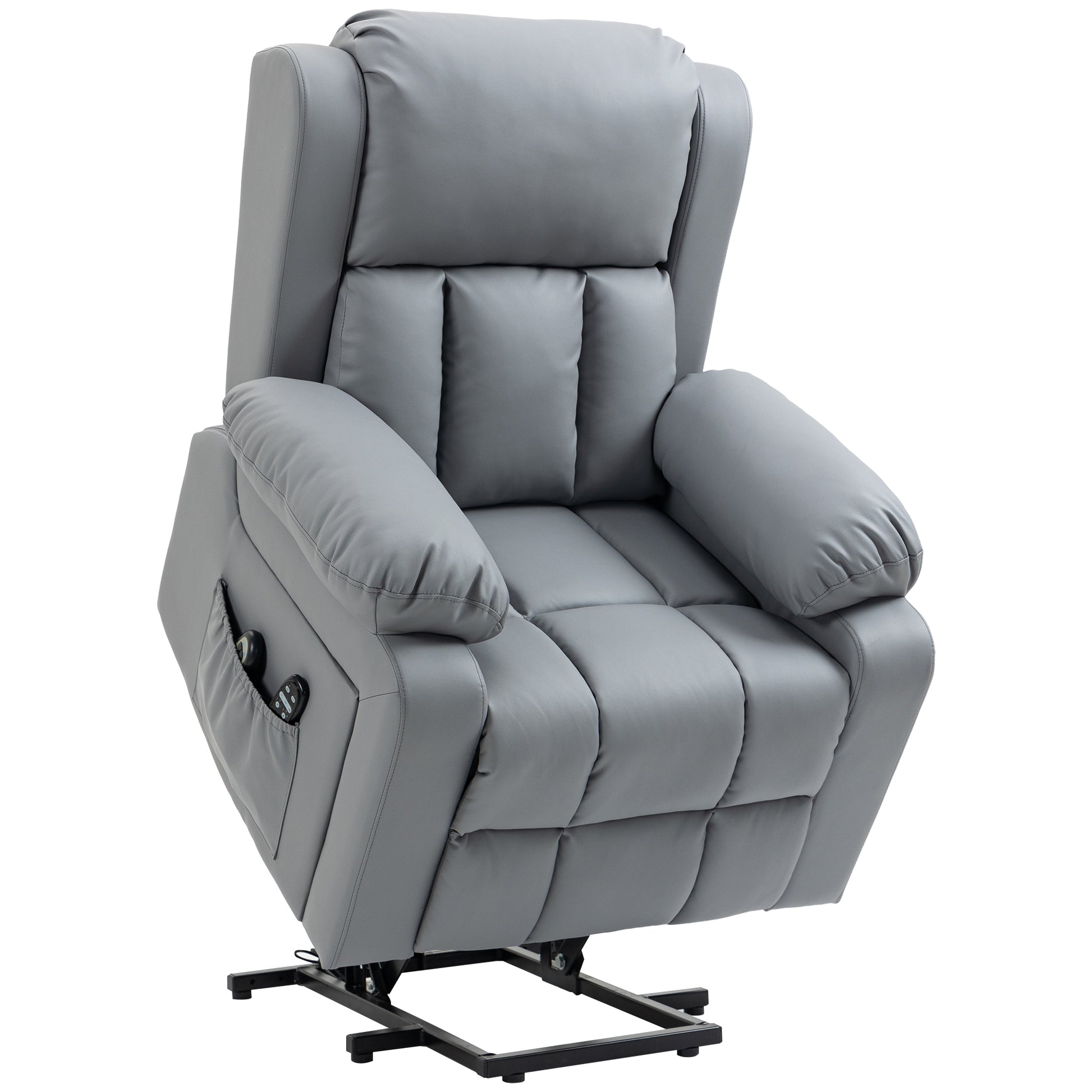 Homcom Electric Power Lift Recliner Chair, Pu Leather Reclining Chair With Vibration Massage, Heated, Remote Control, Side Pockets, For Elderly, Gray Gray Pu Leather