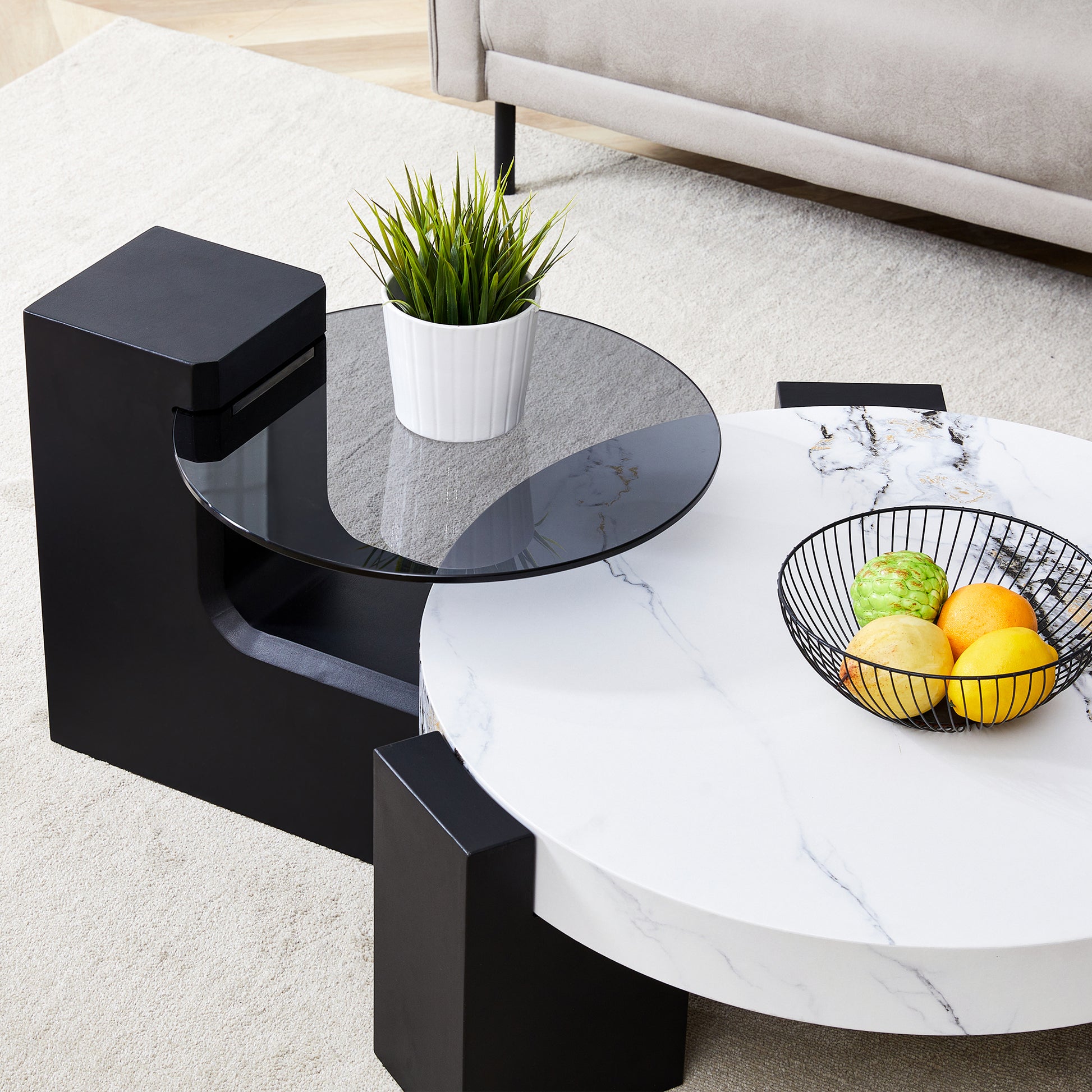 The Detachable Double Decker Coffee Table, The Stylish Design Is More Precious, And The Detachable Design Can Make The Use Of Space More Flexible And Suitable For Various Scenes. White Black Mdf