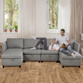 Convertible Sectional Sofa With Storage Seat 6 Seat Sofa With Reversible Chaise U Shaped Sectional Couch For Living Room,Light Grey Grey Fabric 6 Seat