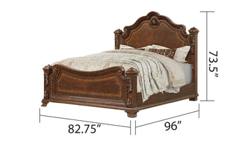 Traditional Style King Bed With Intricate Wood Carvings Made With Wood In Walnut Box Spring Required King Walnut Wood Bedroom Bed Frame Solid Wood Mdf Wood