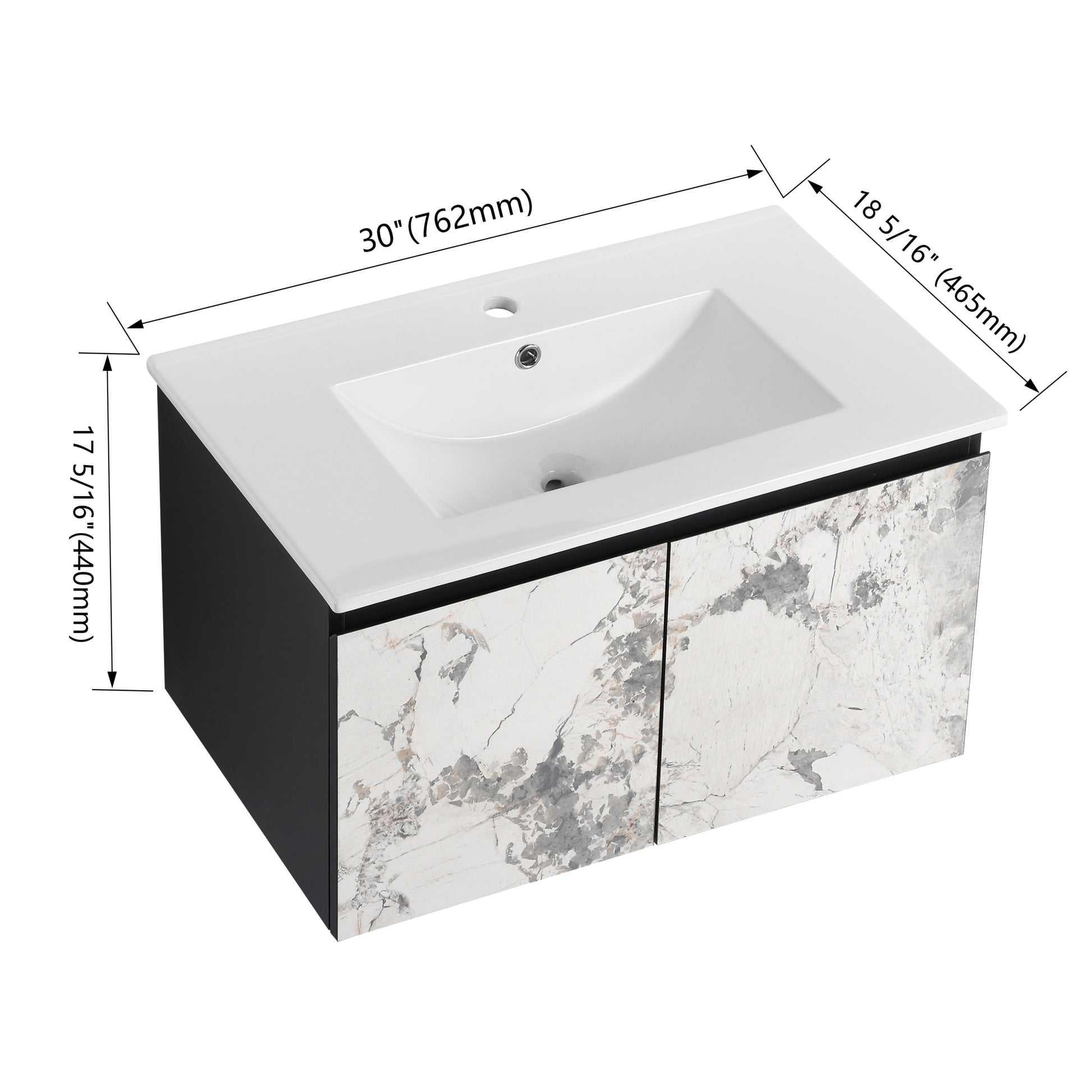 30'' Floating Wall Mounted Bathroom Vanity With Ceramics Sink & Soft Close Cabinet Door, Kd Package Black 2 Soft Close Doors Bathroom Wall Mounted Modern Plywood