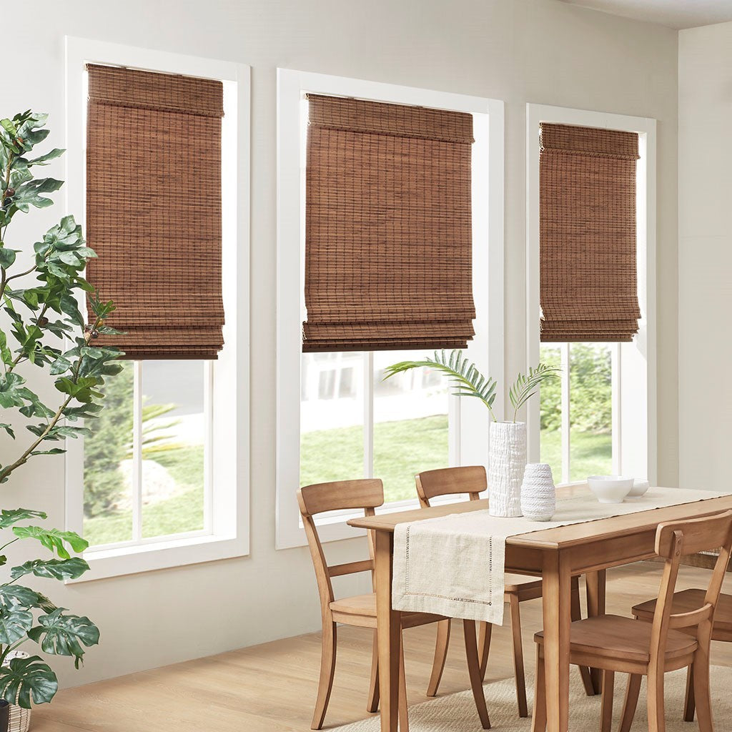 Bamboo Light Filtering Roman Shade 64"L Teak Bamboo