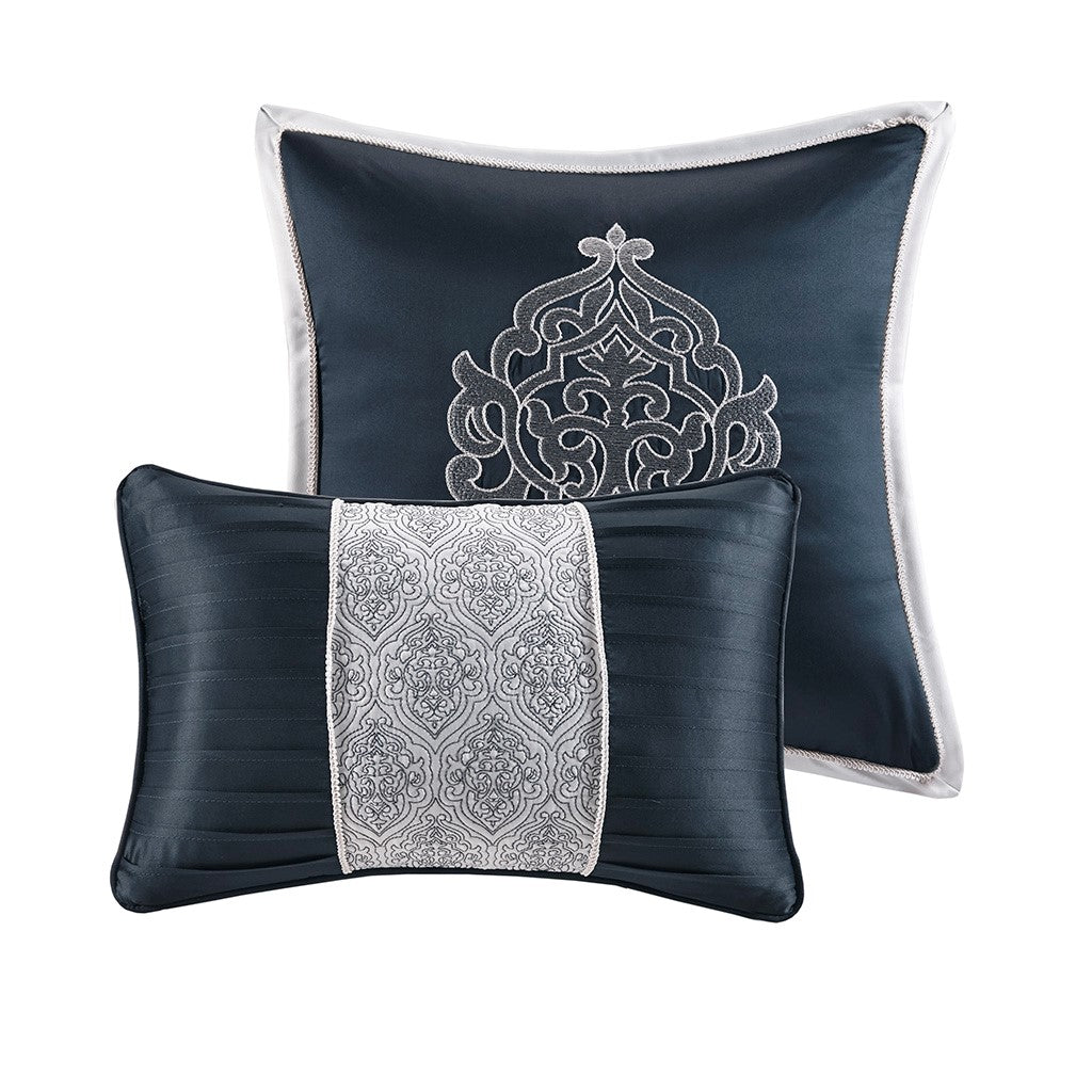 8 Piece Jacquard Comforter Set Navy Silver Cal King California King Navy Silver Polyester