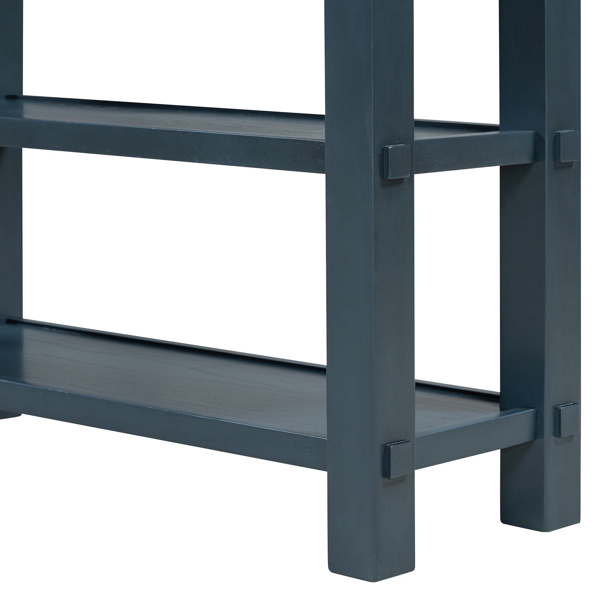 Retro Console Table With Drawer And Two Sturdy Shelves For Entryway, Living Room Navy Navy Mdf,Rubber Wood