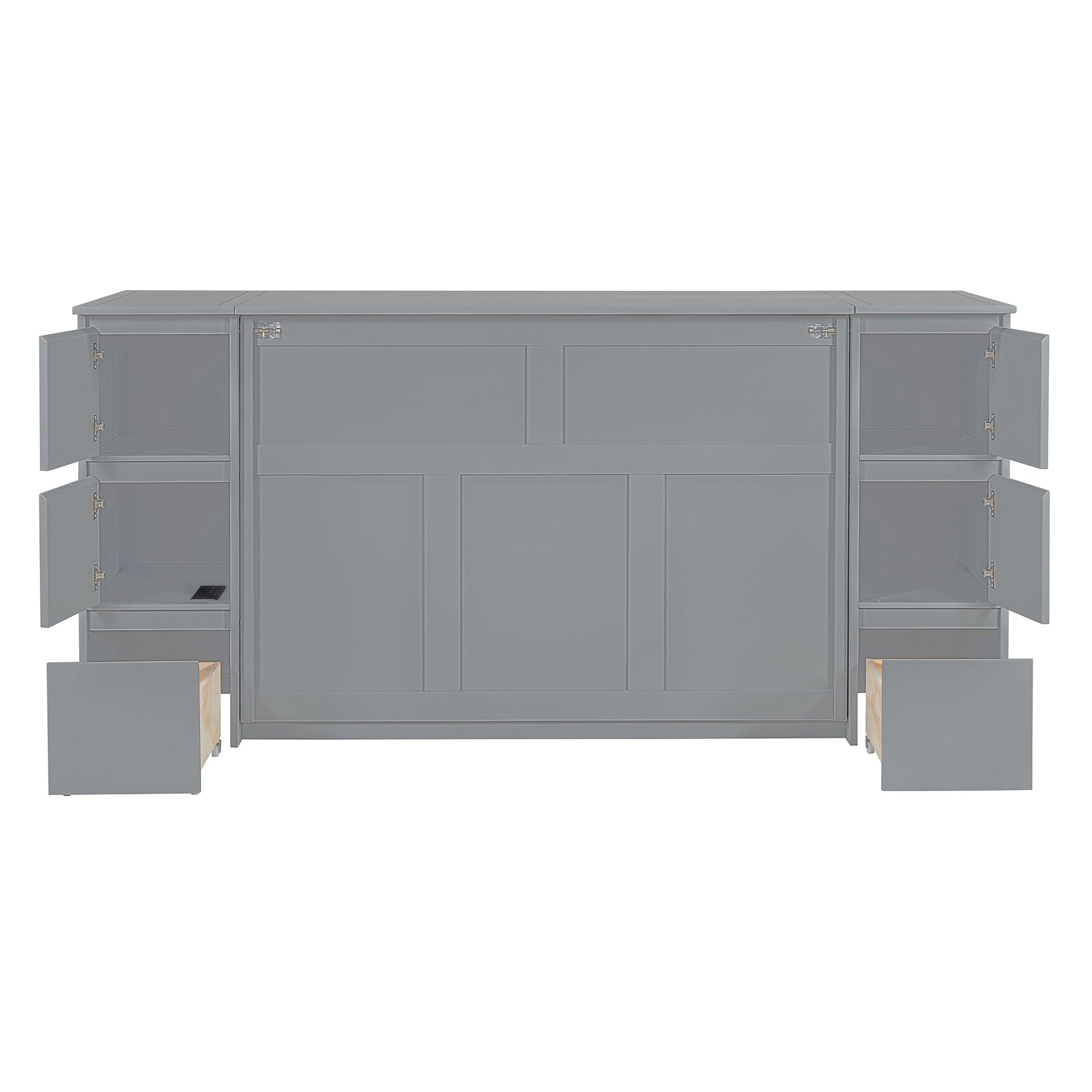 Full Size Murphy Bed With Drawers, Cabinets And Usb Ports,Gray Full Gray Mdf Lvl