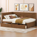 Twin Size Wood Daybed With 2 Drawers And Rustic Guardrail, Ancient Brown Expected Arrival Time: 8.28 Box Spring Not Required Twin Brown Wood Daybeds Solid Wood Mdf