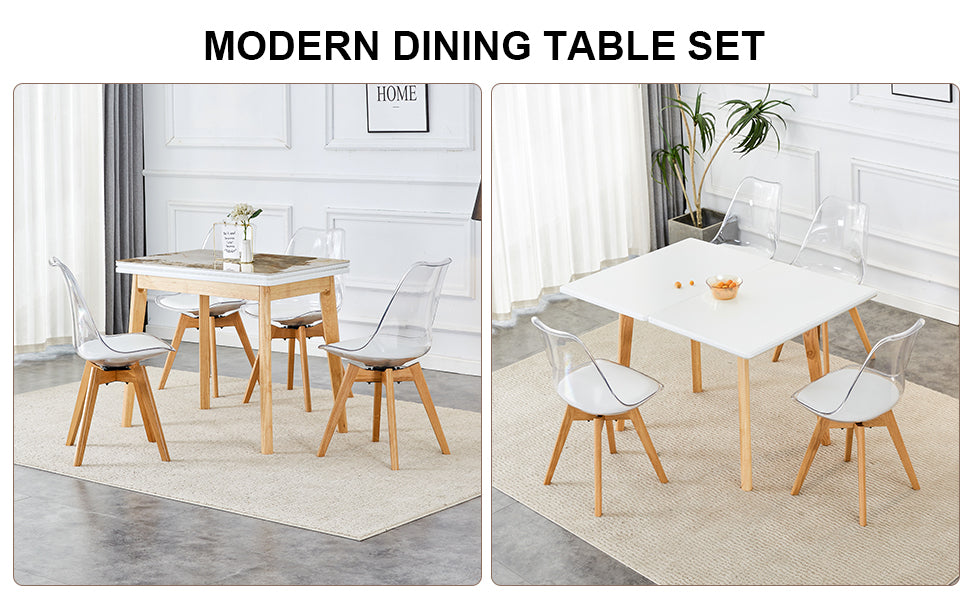 White Stone Burning Tabletop With Rubber Wooden Legs, Foldable Computer Desk, Foldable Office Desk,4 Modern Chairs Can Rotate 360 Degrees,The Seat Cushion Is Made Of Pu Material. Zd 1545Sc 003 White Sintered Stone