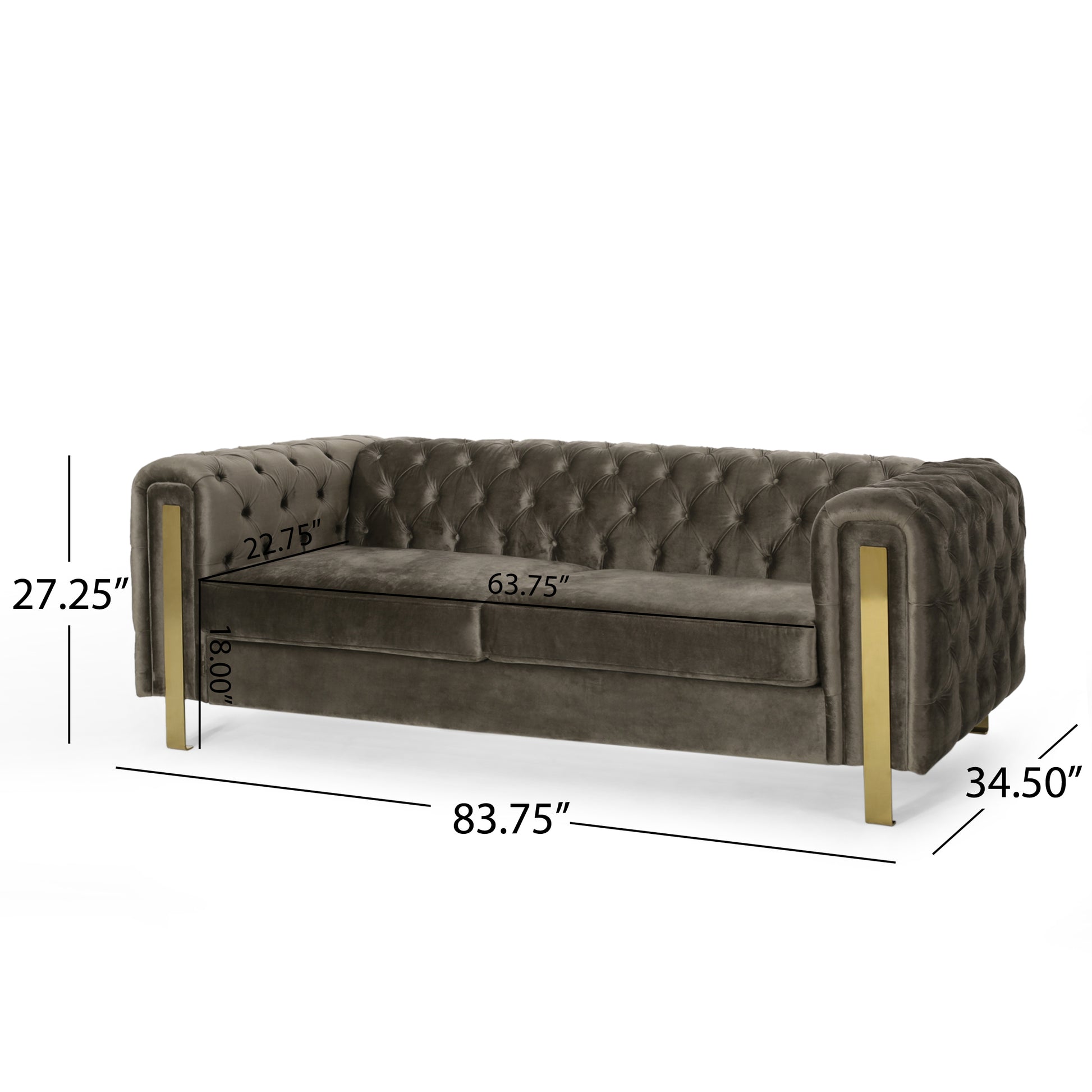 Mirod Comfy 3 Seat Sofa With Tufted Back And Arm, Modern For Living Room Grey Velvet 3 Seat