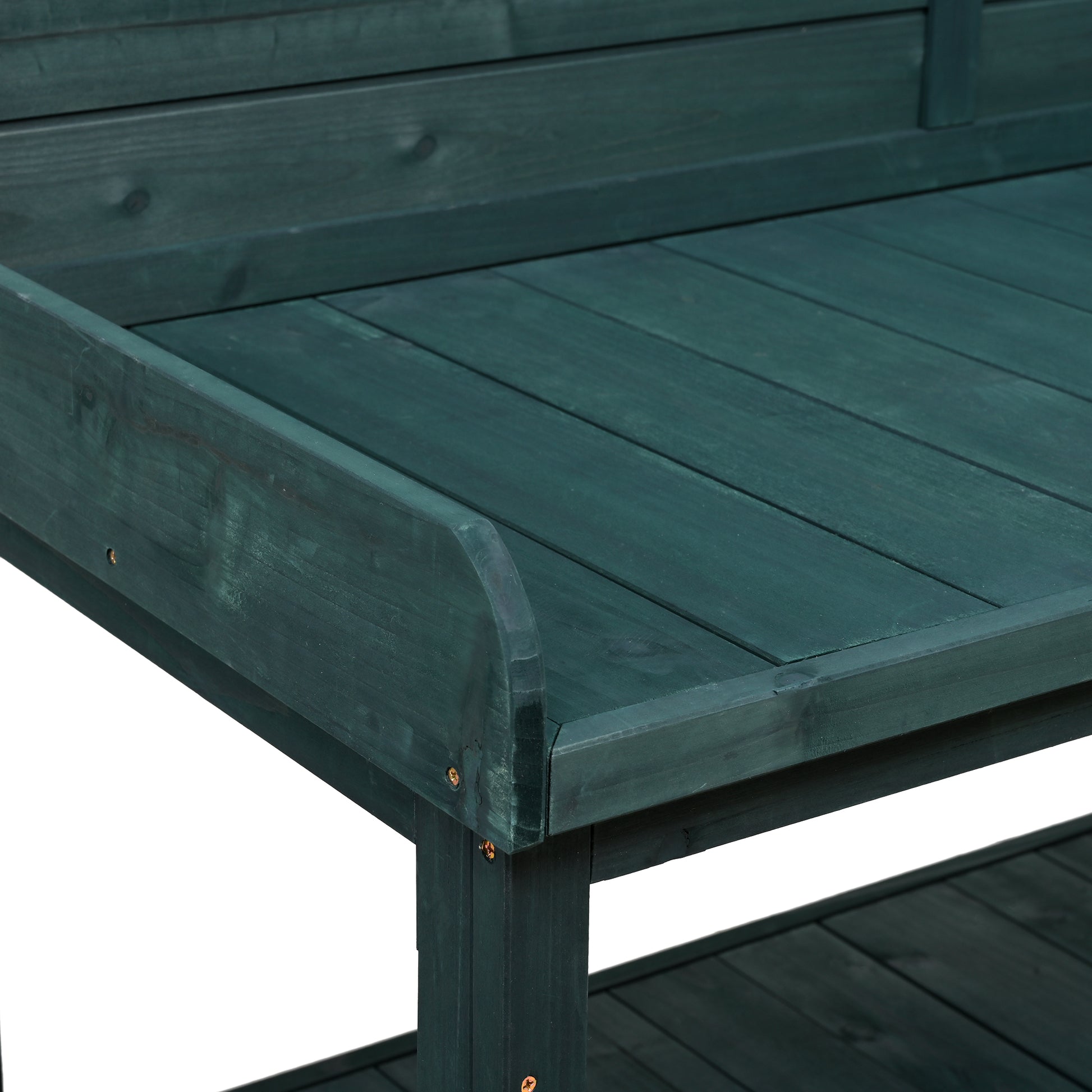 65" Large Wooden Farmhouse Rustic Outdoor Potting Bench Table, Patio Workstation, Garden Potting Bench With 4 Storage Shelves And Side Hook, Forest Green Green Garden & Outdoor Casual Wood Solid