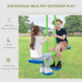 Outsunny Metal Swing Set With Glider, Two Swing Seats And Adjustable Height, Outdoor Heavy Duty A Frame Suitable For Playground, Backyard, Green Green Metal