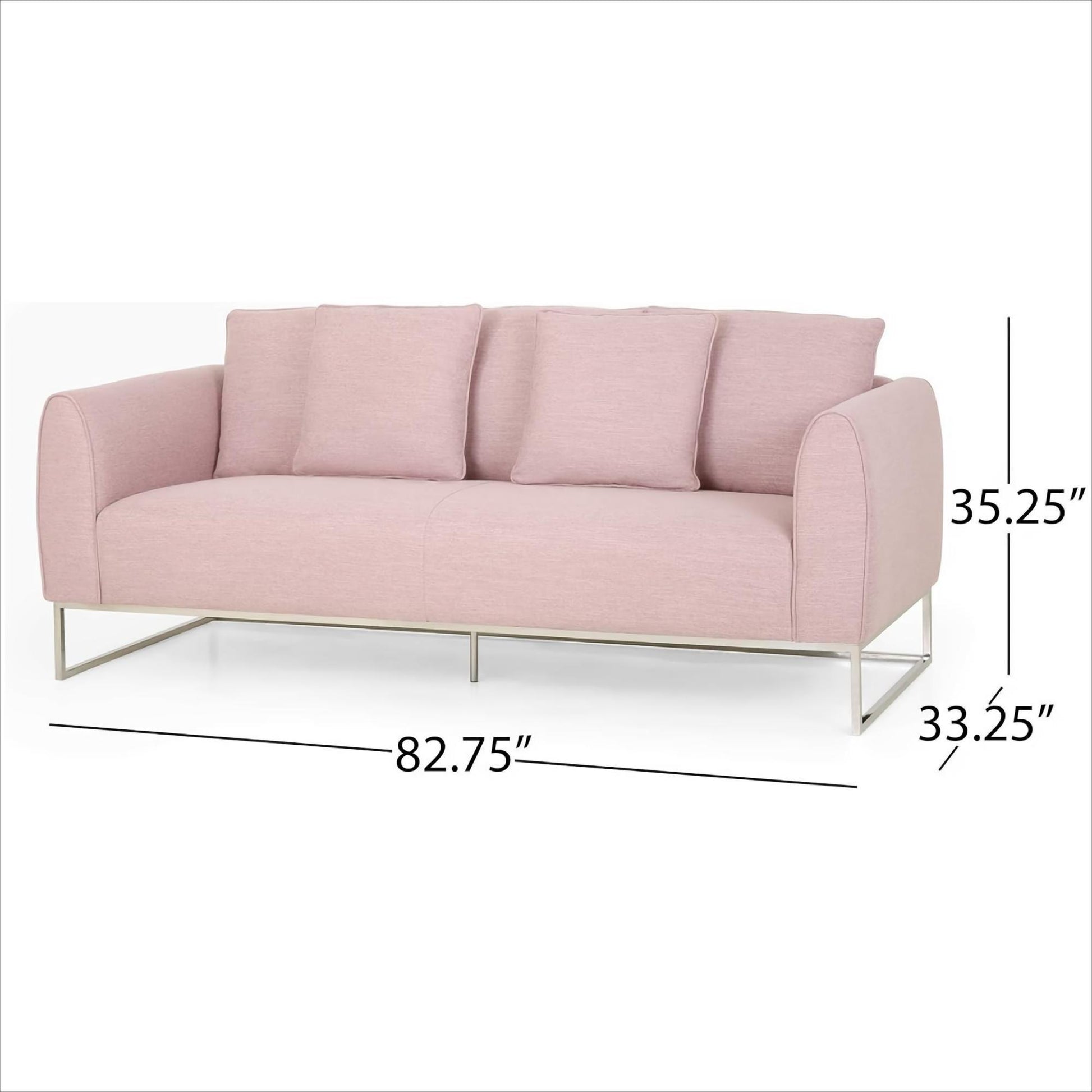 Chic And Cozy 82.75" Light Pink Fabric 2 Seater Sofa With Silver Legs And Soft Upholstery, Extra Deep Seats, For Small Space, Living Room, Office Apartment Light Pink, Fabric Pink Wood Primary Living Space Medium Soft Cushion Back Light Duty Art