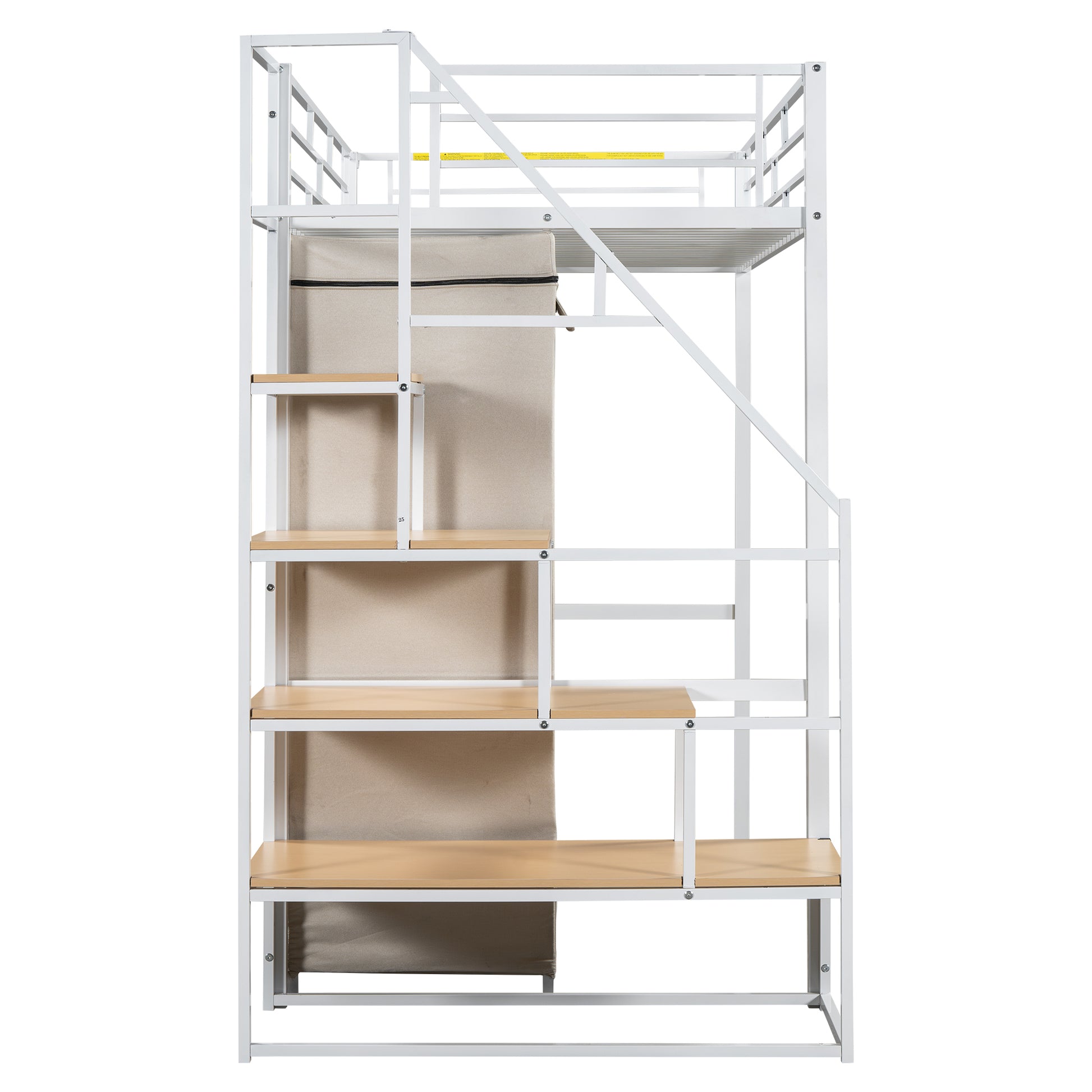 Twin Size Metal Loft Bed With Wardrobe And Storage Shelves, White Box Spring Not Required Twin White Metal Mdf Metal