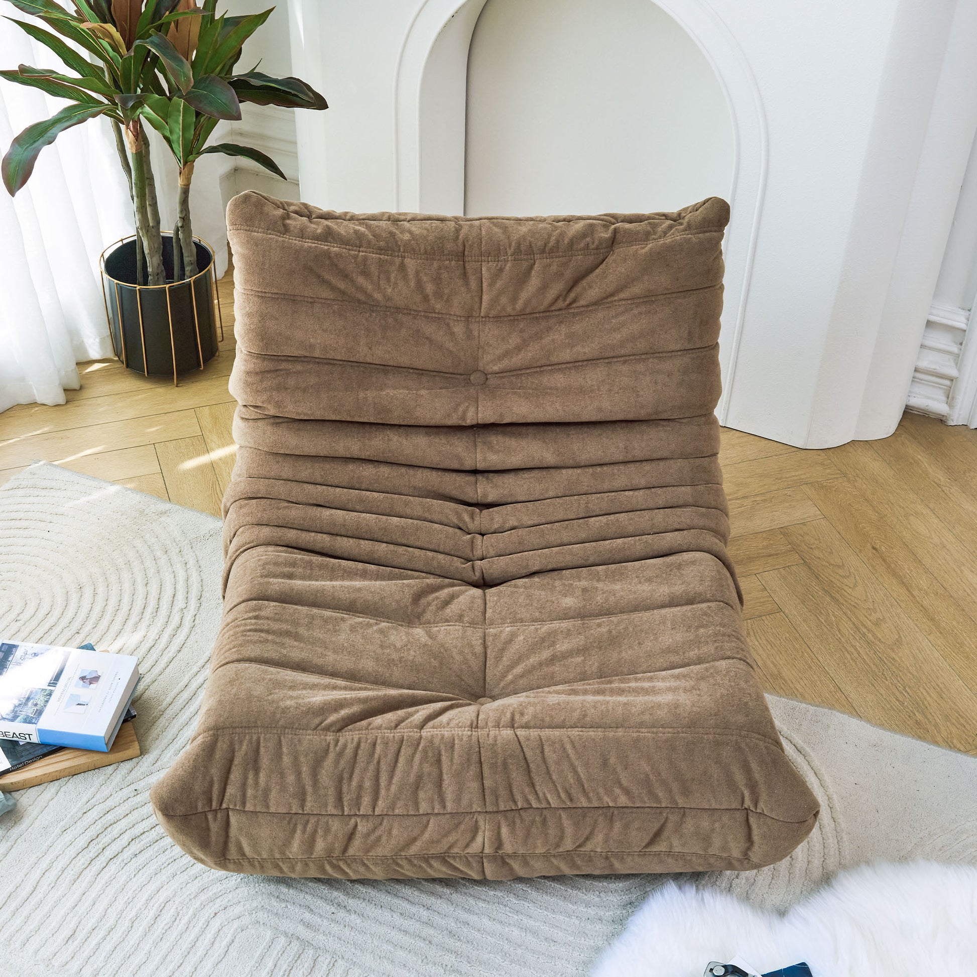 Floor Sofa Bean Bag Chair For Adults Fireside Bean Bag Lounger Memory Foam Chair For Home, Office, Apartment Or Gaming Venue Matte Brown Polyester Primary Living Space Firm Art Deco Armless Foam Polyester Blend