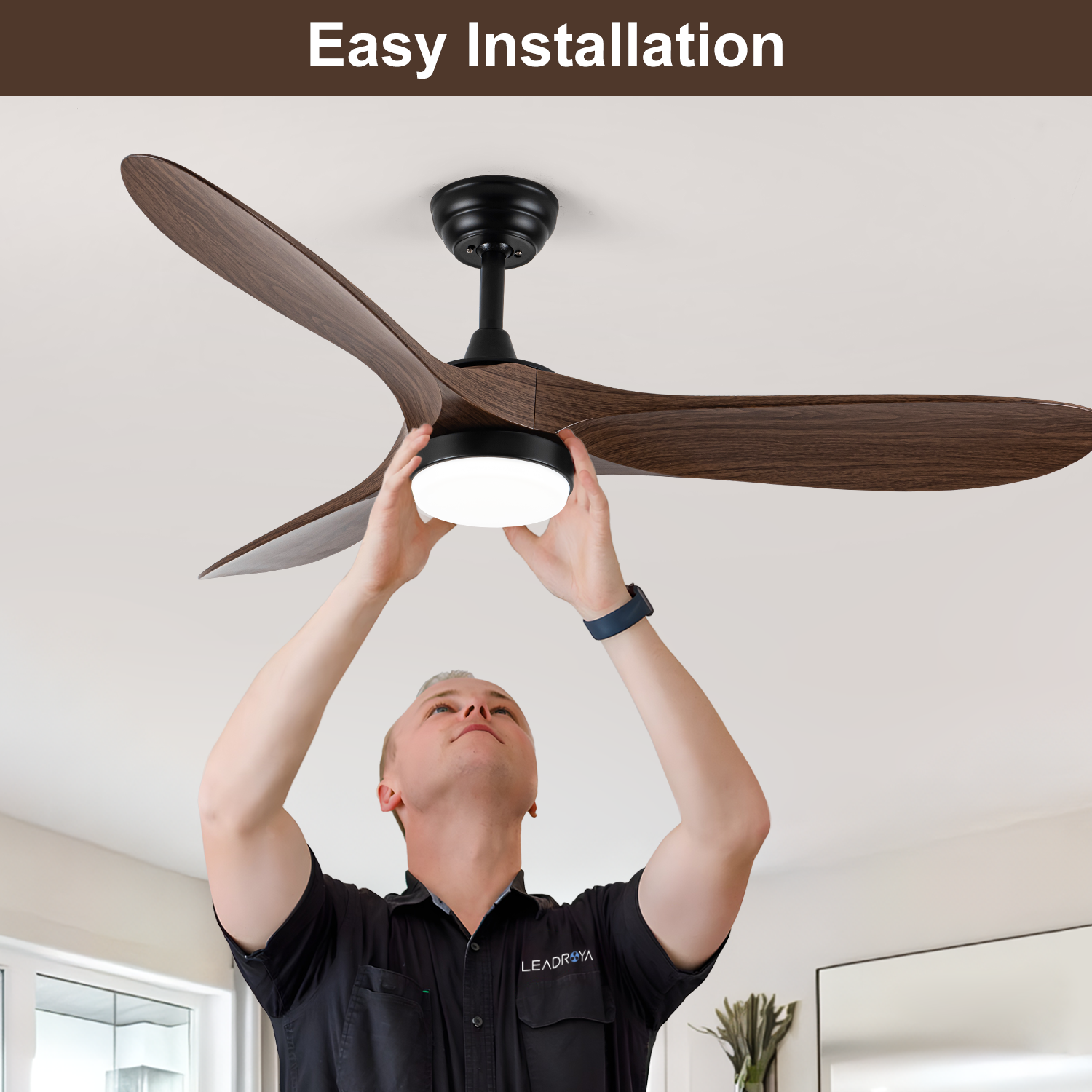 52 Inch Ceiling Fan With Light And Remote Control Timed Lighting, Reversible Airflow And Quiet Operation For Living Room & Bedroom & Outdoor Wood Modern Abs