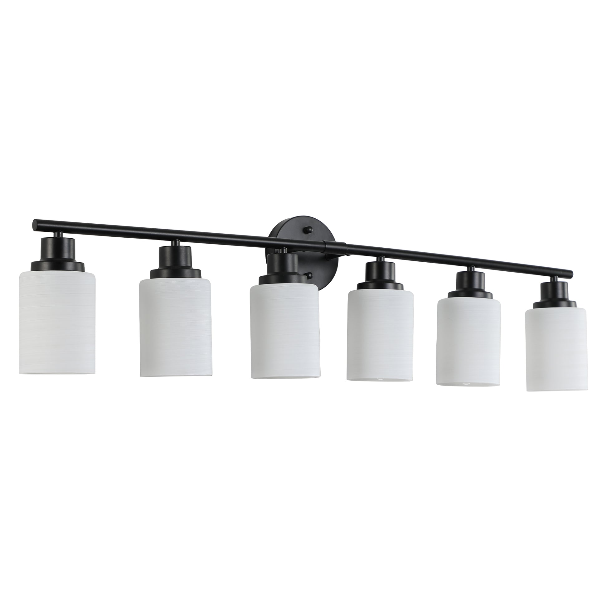 Modern 6 Light Vanity Bathroom Mirror Light, Frosted White Glass With Black Iron Frame, Contemporary Wall Sconce For Bedroom, Bathroom, And Dressing Room No Bulbs Black,White Glass,Iron