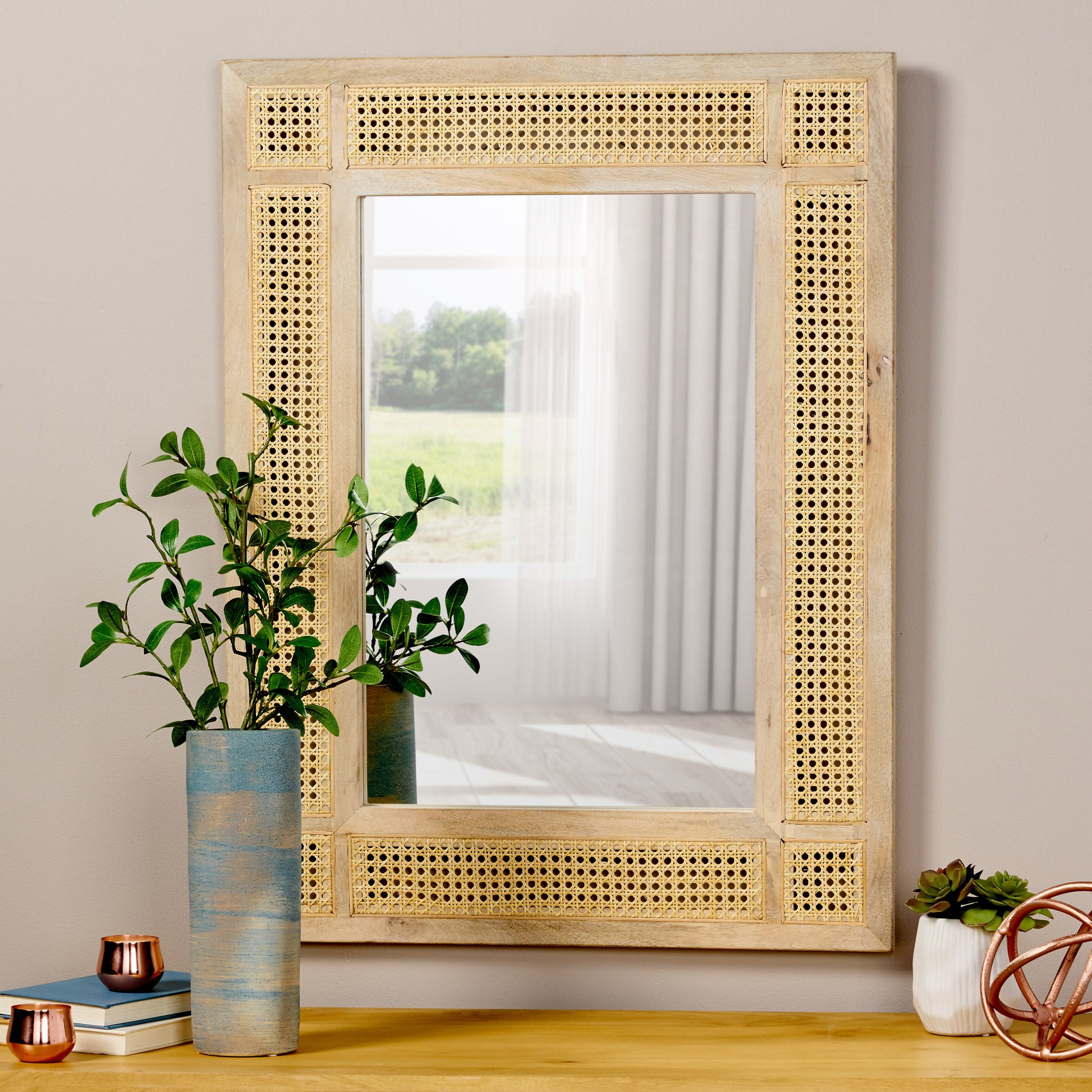 Mango Wood Mdf Cane Fitted Mirror Natural Wood