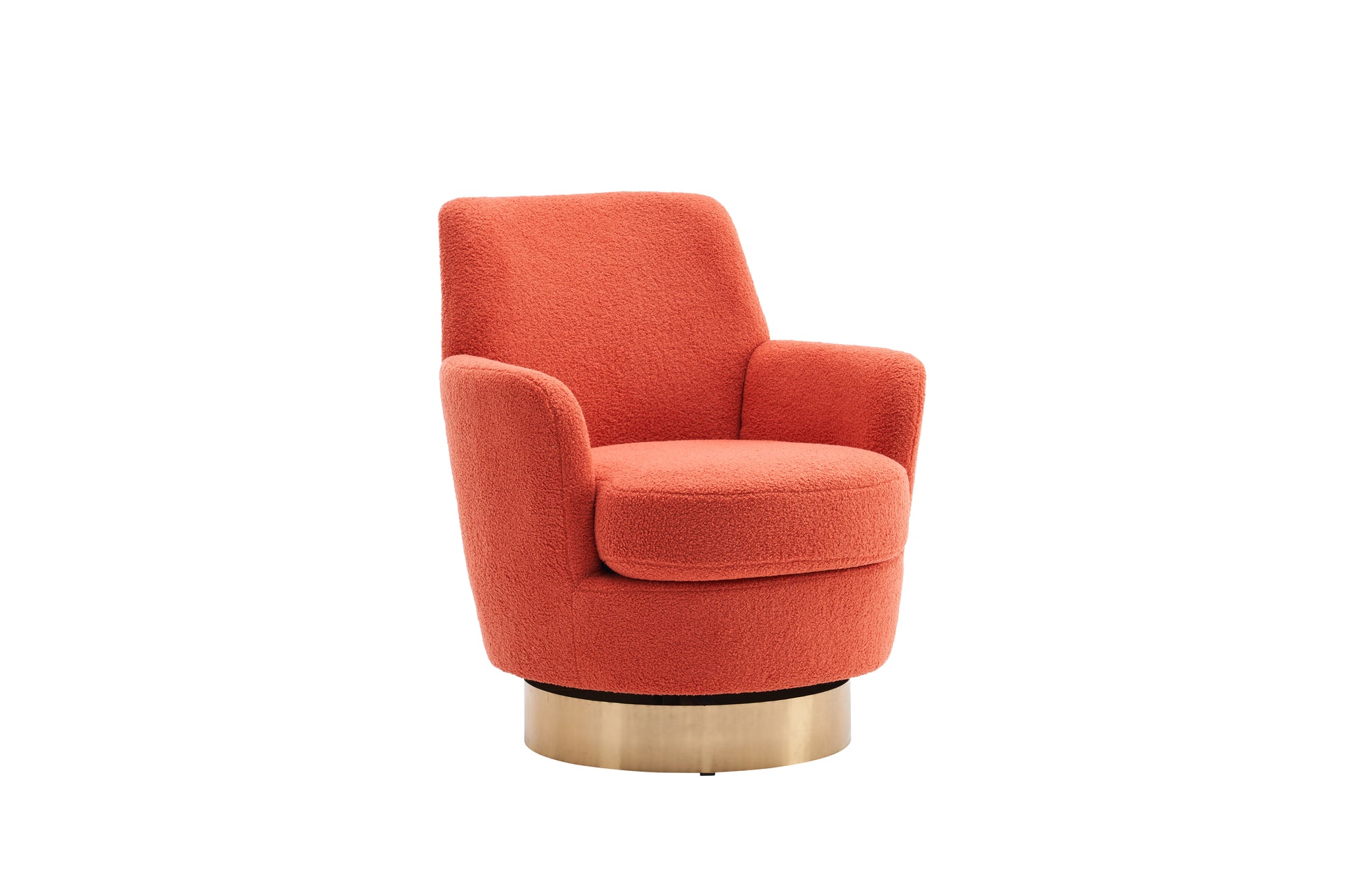 Teddy Swivel Barrel Chair, Swivel Accent Chairs Armchair For Living Room, Reading Chairs For Bedroom Comfy, Round Barrel Chairs With Gold Stainless Steel Base Orange Orange Primary Living Space