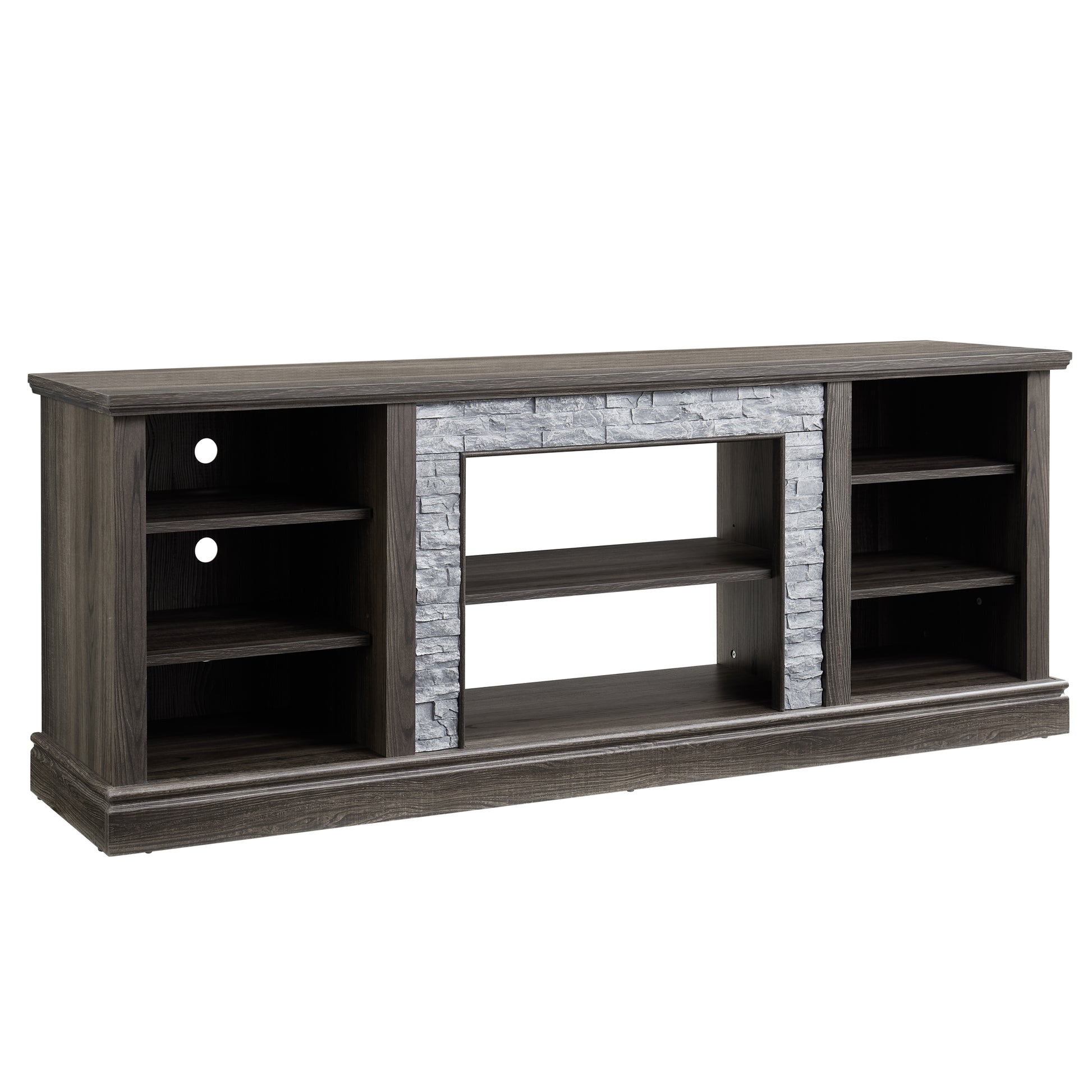 Large Tv Stand Tv Desk Storage Rack With Faux Stacked Stone Surround,Media Console Table With Large Storage Cabinet,Modern Tv Media Entertaionment Stand,Grey, 70.12"W*15.35"D*25.83"H Grey 70 79 Inches Mdf