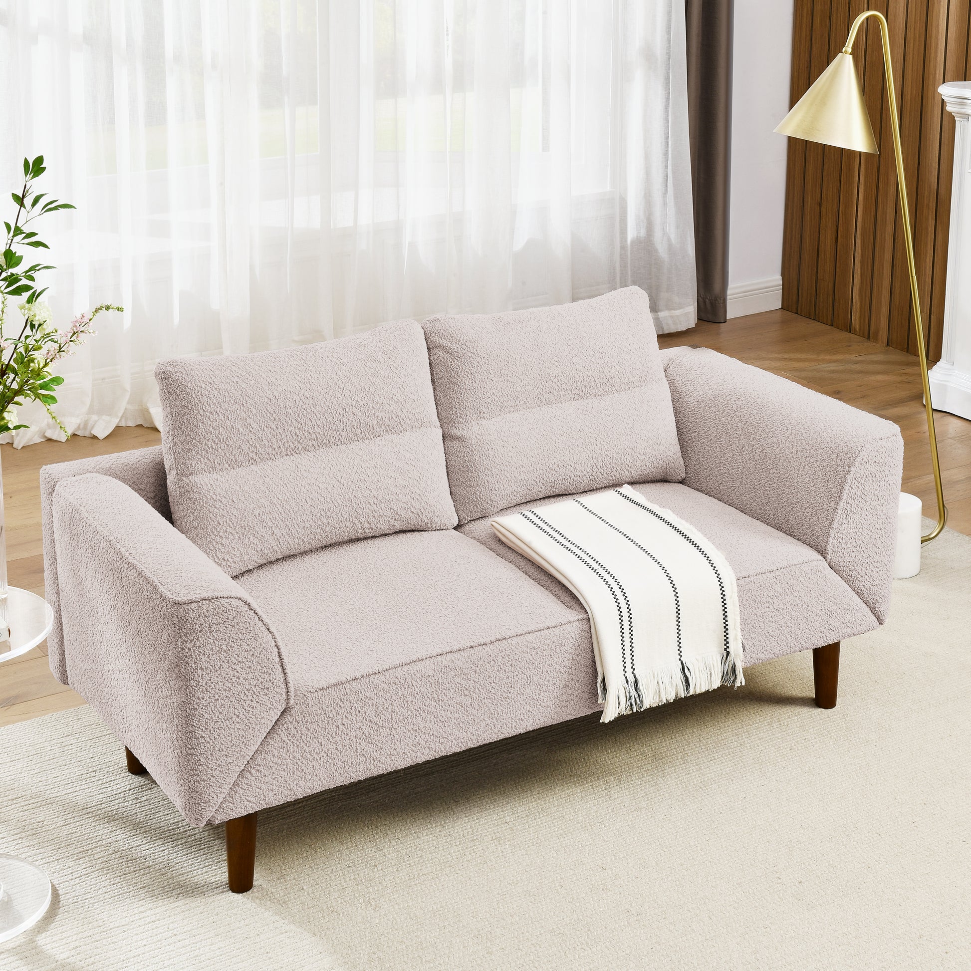 Convertible Futon Sofa Bed, Comfy Loveseat Sleeper Sofa With Adjustable Armrest, Strengthen Wood, Thick Padded Cushion, Small 2 Seater Couch For Living Room, Bedroom, Pink Pink Foam 2 Seat