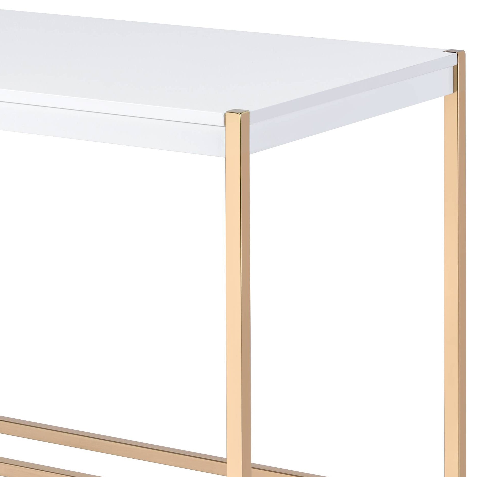 White And Gold Writing Desk With Usb Ports White Gold Built In Outlets Or Usb Writting Desk Office Rectangular Wood Metal