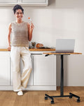 Standing Desk Small Rolling Desk With Lockable Wheels, Mobile Stand Up Desk Adjustable Height, Portable Laptop Desk, Small Computer Standing Table Sit Stand Brown Rust Metal & Wood